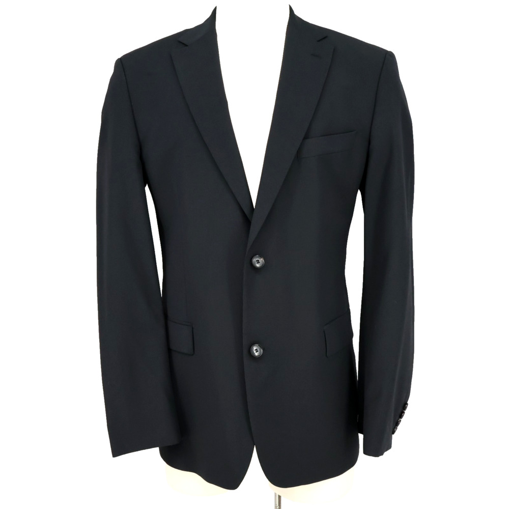 Hugo Boss Sport Coat Mens 42L Black Gray Wool Micro Plaid Jacket Preppy Career